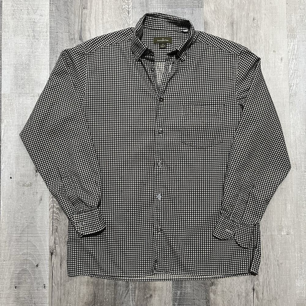 Ermenegildo Zegna Houndstooth Woven Cotton Mother Of Peal Button Shirt Men's M